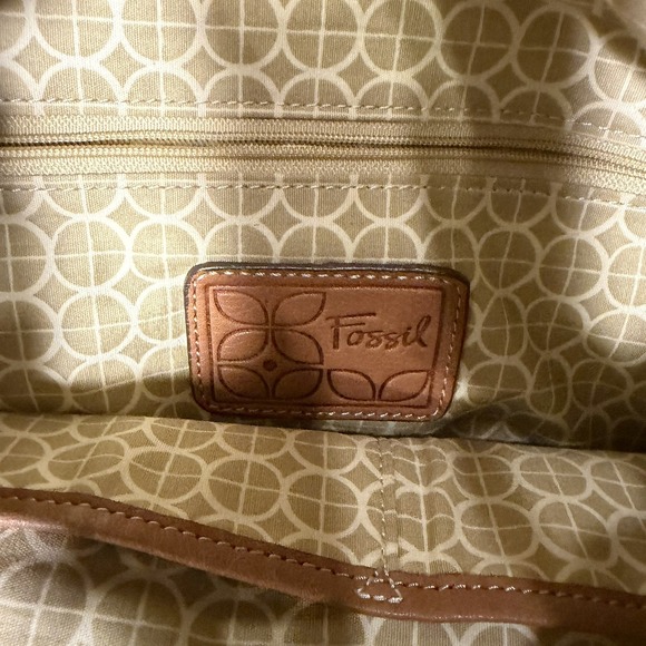 Fossil Shoulder Bag Womens Brown Multi Patchwork Leather Purse Zip Pockets Hobo - Picture 5 of 6